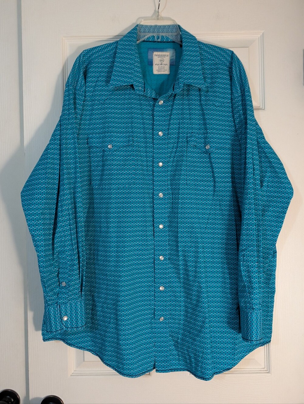 Panhandle Slim Rough Stock Men's Turquoise Patterned Pearl Snap Shirt Size XXL